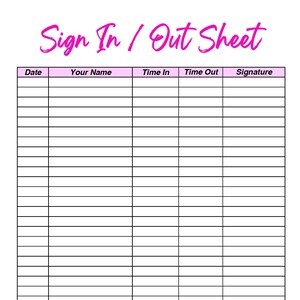 Sign In and Out Sheet Printable Form, Editable (Digital File)