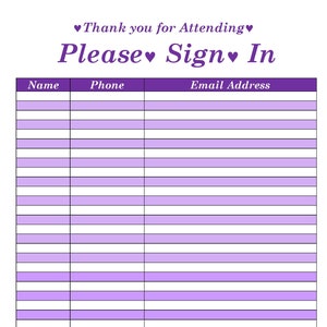 Open House Sign In Sheet | Marketing | Instant Download | DOC | PDF | Purple Template| Real Estate Agent | Printable