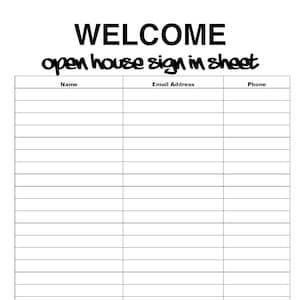 Open house sign in sheet | Printable house sign in sheet PDF | Real estate sign in sheet | Realtor open house sign in form