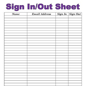 Sign in sign out sheet template - Printable - editable -downloadable form - Fall Purple Edition