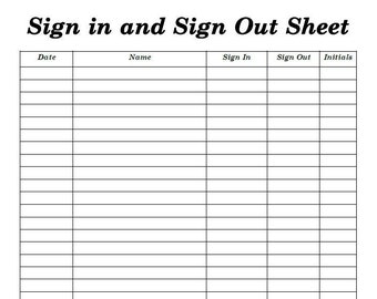 Sign In and Out Sheet Printable Form, Digital File, Instant Download, Editable, Black-White Edition