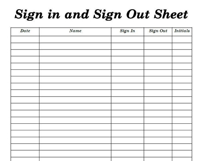 Instant On Sign Form.pdf Sign in and Out Sheet Printable Form Digital File Instant - Etsy UK