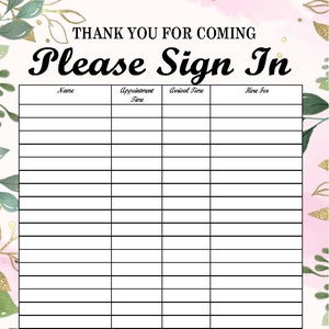 Editable Sign In Sheet, Sorority Sign In Sheet ,Sorority, Guest Sign in, Sign In Sheet, Salon Sign in Sheet, 3rd Sorority Edition
