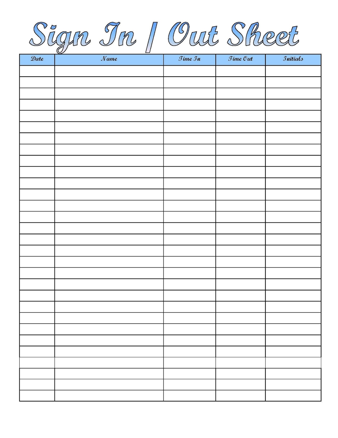 Sign in and Out Sheet Printable Form, Digital File, Instant Download ...