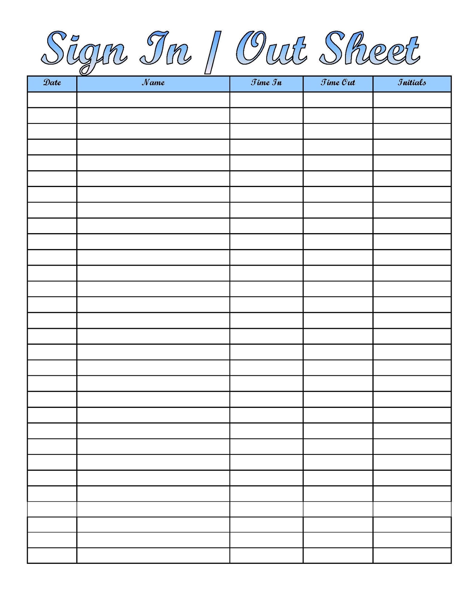 Sign in and Out Sheet Printable Form, Digital File, Instant Download ...