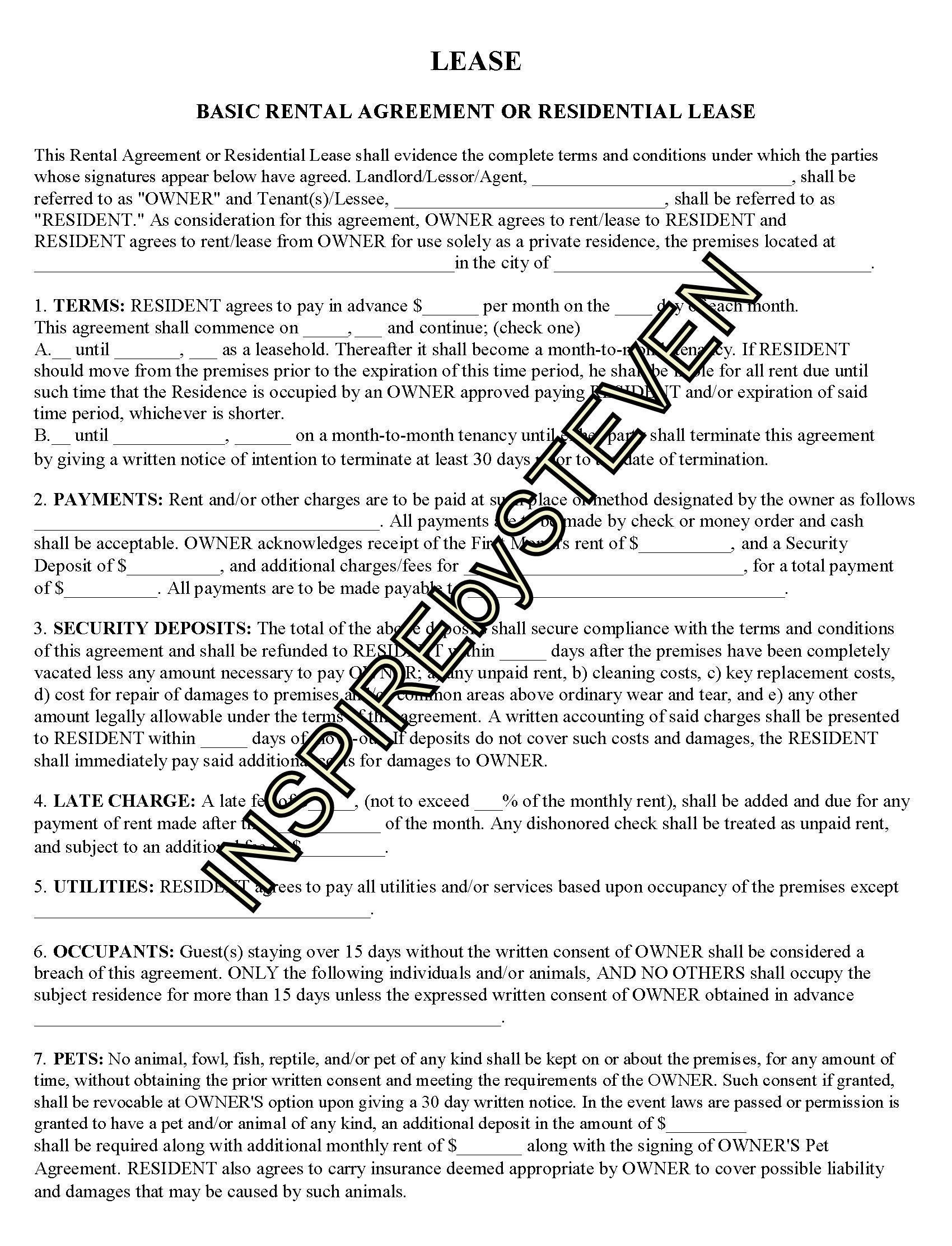 LEASE Basic Rental Agreement or Residential Lease Etsy LEASE Basic Rental Agreement or Residential Lease Etsy