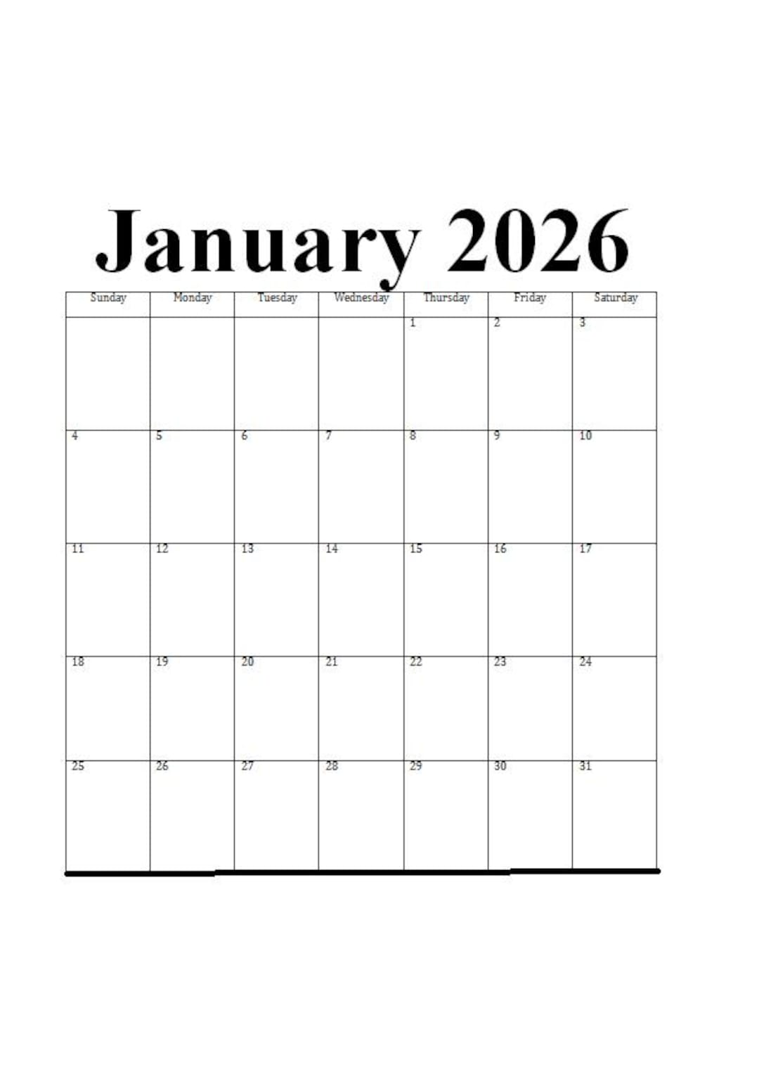 2026 Monthly Calendar – Printable Landscape Planner (PDF) - Etsy