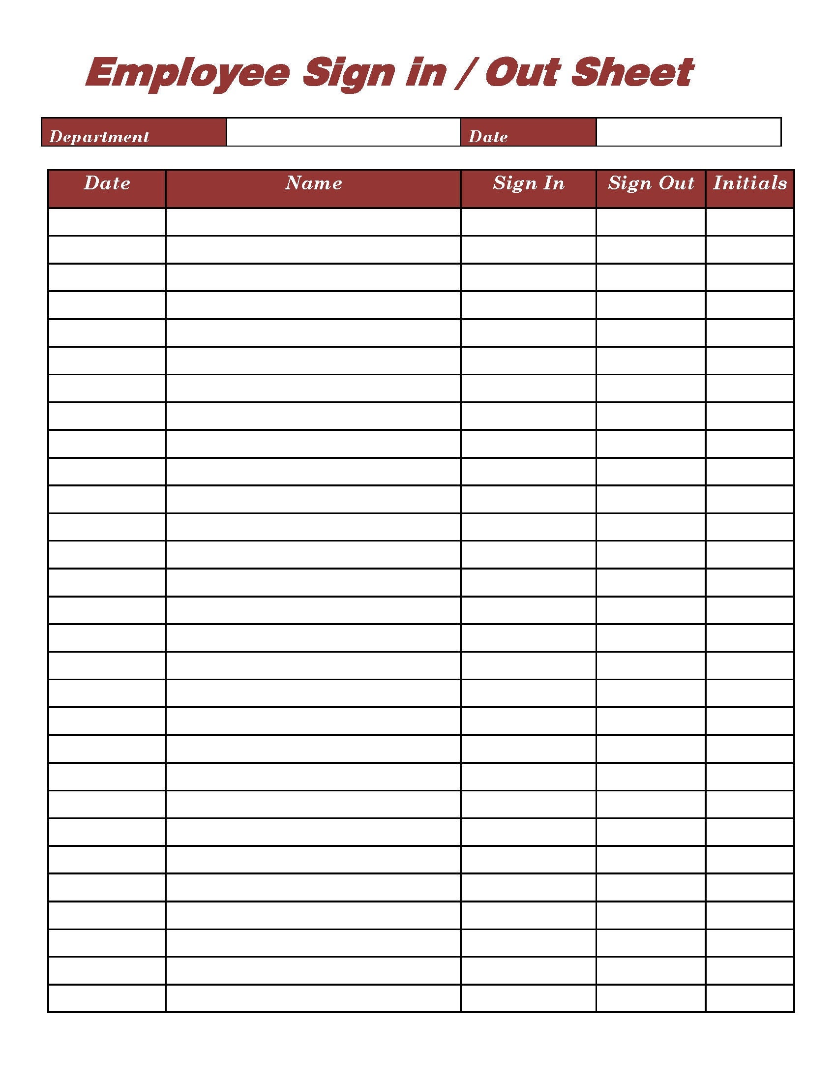 Employee Sign in Out Sheet Printable Form Digital File Instant Employee Sign in Out Sheet Printable Form Digital File Instant