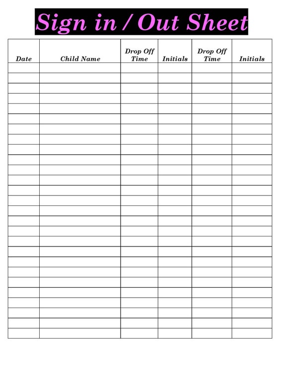 Sign in Sign Out Sheet Template Printable Sign in and Sign | Etsy