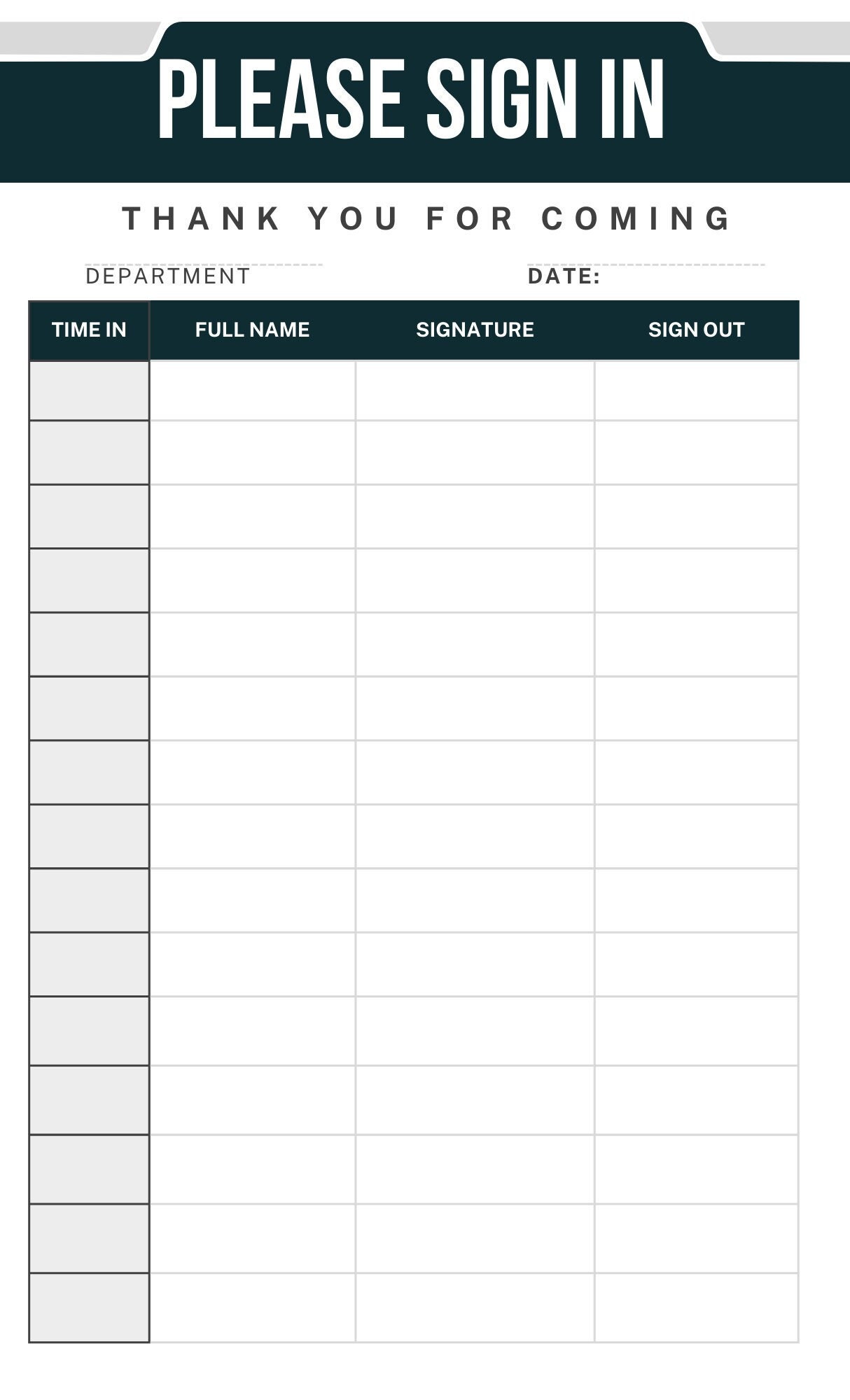 Employee Sign in Sheet Printable Form Digital File Instant Etsy