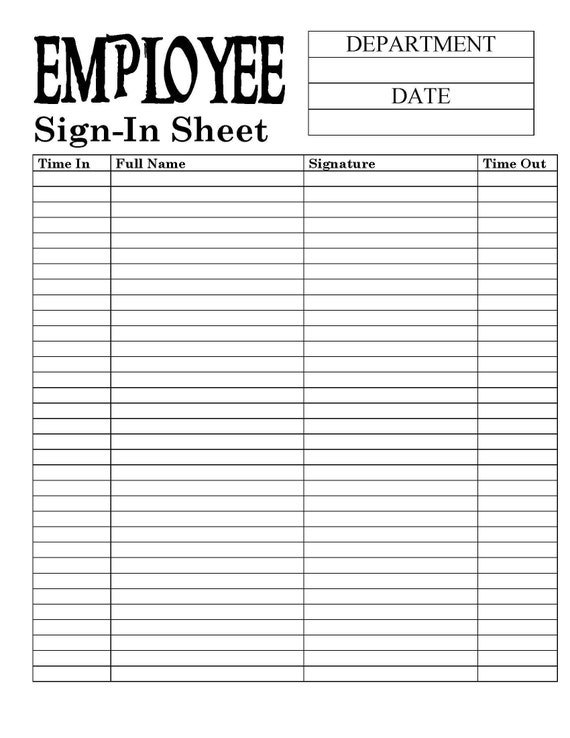 Employee Sign in Sheet Printable Form Digital File Instant Etsy Australia