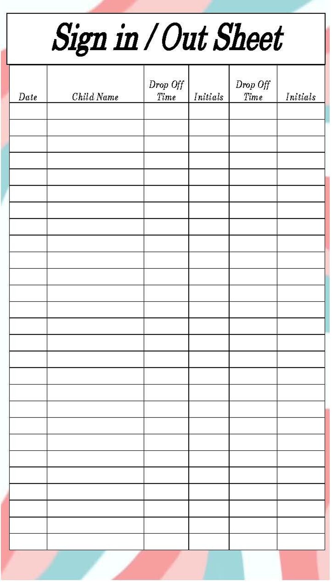 Sign in Sign Out Sheet Template Printable Sign in and Sign Out Sheet