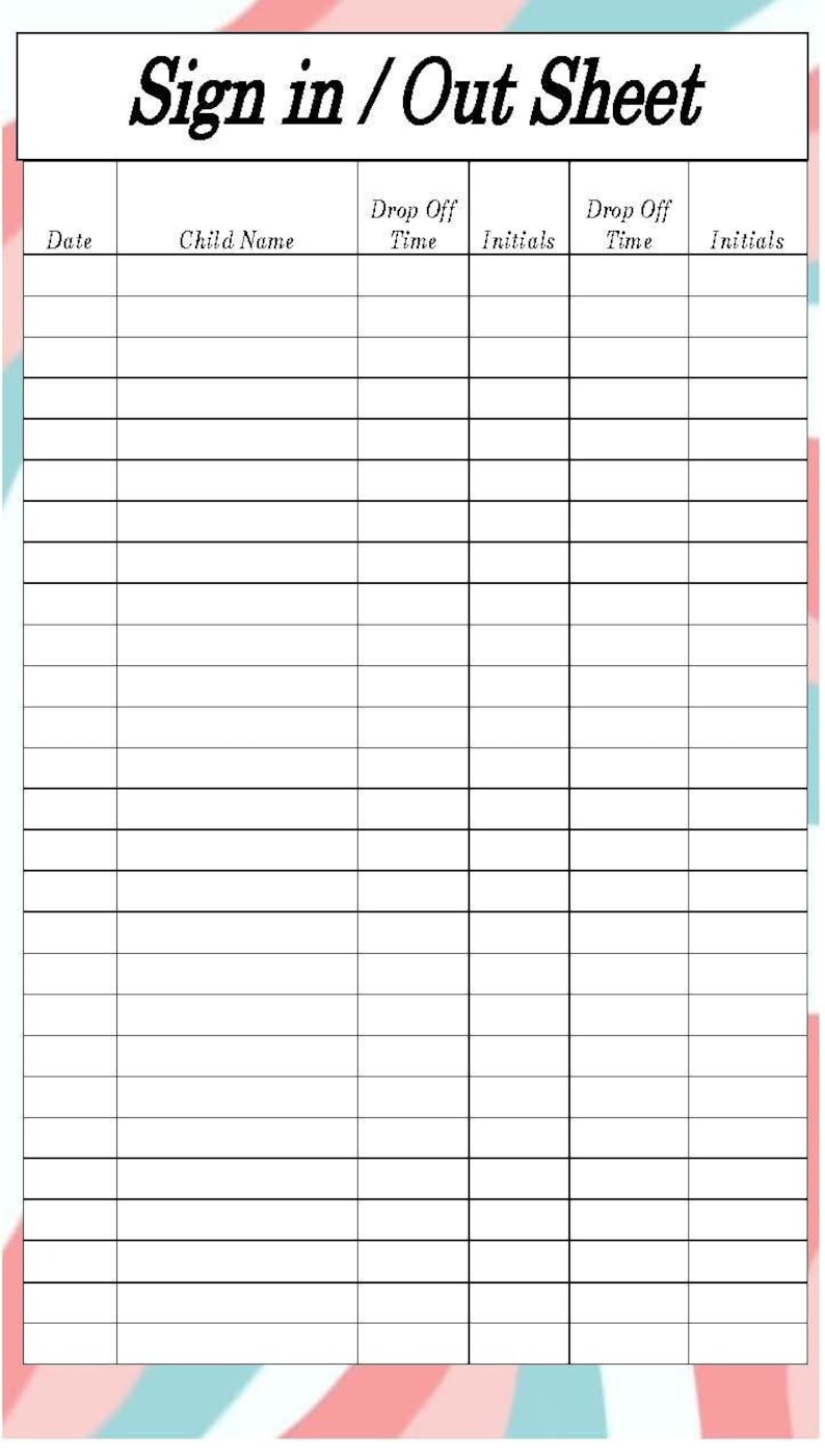 Sign in Sign Out Sheet Template Printable Sign in and Sign Out Sheet