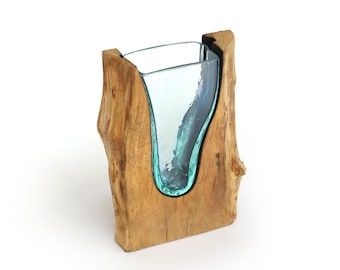 Root wood glass vase 'V'