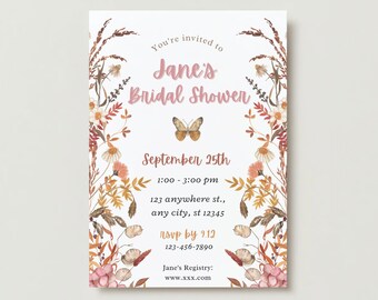 Fall Garden Party Bridal Shower Invitation Template, Fall In Love Floral Invite Download, Editable Template, Printable Autumn download
