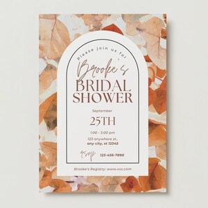 Fall Bridal Shower Invitation Template, Fall In Love invite Download, Editable Template, Printable Autumn bridal download