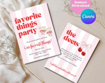 Invito alla festa "Cose preferite" / Modello rosso e rosa (download digitale)