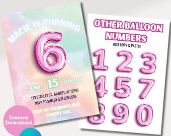 Invito per festa di compleanno con tecnica tie-dye, ragazza alla moda, per tutte le età (download digitale)