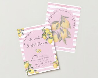 Invito per addio al nubilato a tema limone / tema agrumi rosa (download digitale)