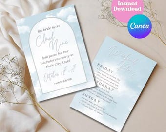 Invito per addio al nubilato Cloud Nine / Bridal Shower modificabile (download digitale)