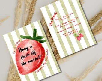 Invito per addio al nubilato a tema fragole / tema "Fresco dal mercato"