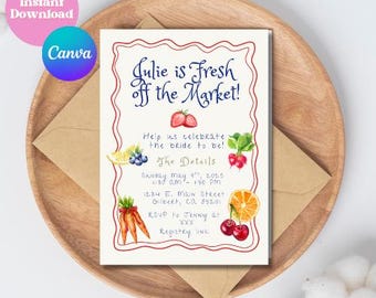 Invito per addio al nubilato "Fresco dal mercato" / Tema del mercato agricolo (download digitale)