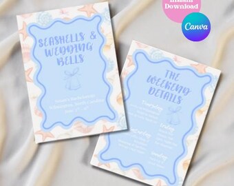 Modello di invito per addio al nubilato con conchiglie, itinerario in spiaggia (download digitale)