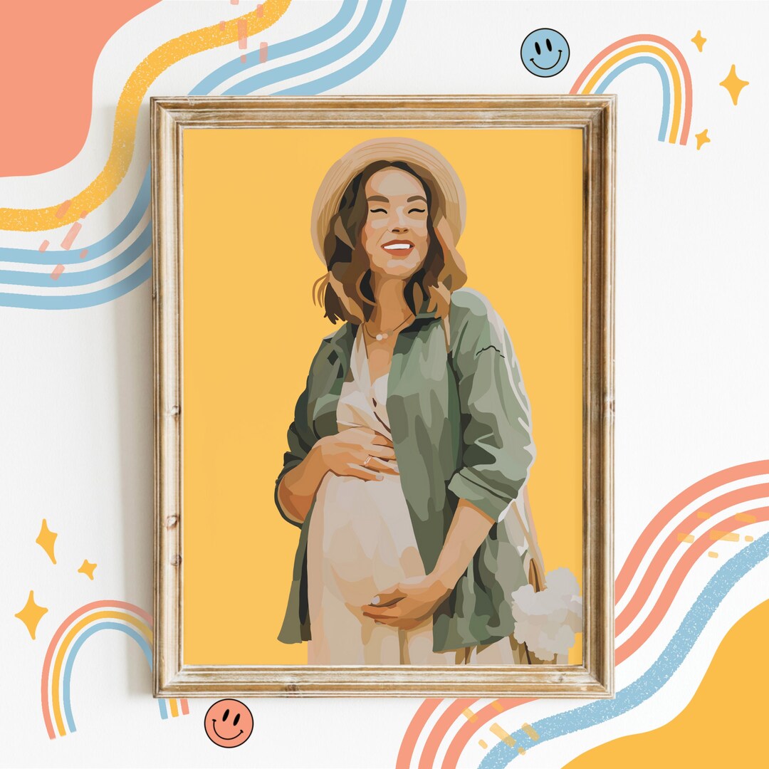 Maternity Portrait, Custom Birth Announcement, Maternity Gift, Baby