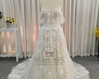 A-line lace wedding dresses with adjustable corset back bridal gowns W432