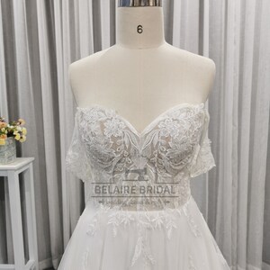 Lace applique off-shoulder tulle summer bridal gowns W426 zdjęcie 3