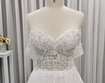 Lace applique off-shoulder tulle summer bridal gowns W426