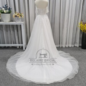 Lace applique off-shoulder tulle summer bridal gowns W426 zdjęcie 2