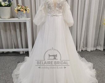 Simple V-Neck Satin Wedding Dress With Short Sleeves W427