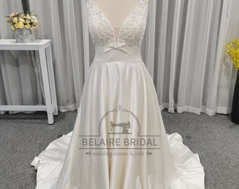 Graceful A-Line Wedding dress satin wedding dress W458