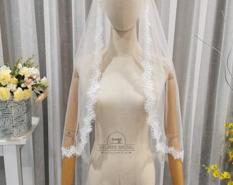 Soft wedding veil with French lace applique