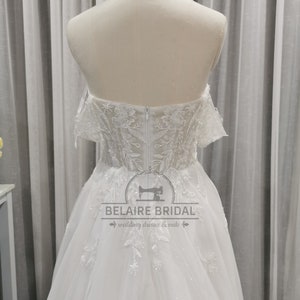 Lace applique off-shoulder tulle summer bridal gowns W426 zdjęcie 5