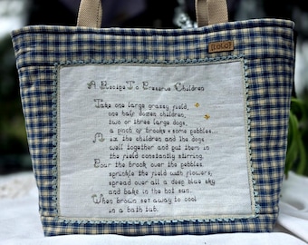 Homespun Cotton Cross Stitch Tote, Upcycled