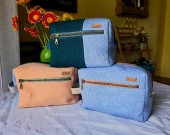 Large Quilted Color Block Toiletry Dopp Project Bag
