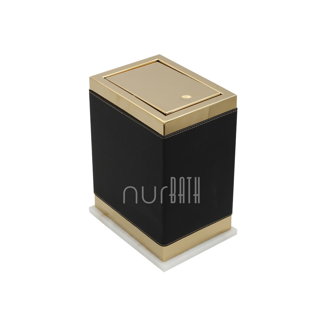 Waste Bin for Luxury Bathroom, Gold Bathroom Trash Can, Black Waste Bin
