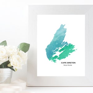 DIGITALE Cape Breton Nova Scotia kunst aan de muur | 8x10 5x7 | Atlantisch Canada | Topografische kaart | Blauw Roze Groen Ombre Rood Aqua Paars