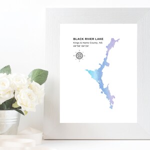 DIGITALE Black River Lake kunst aan de muur | Koningen Hants Nova Scotia | 8x10 5x7 7 kleuren | Atlantisch Canada | Leven aan het Atlantische meer | Topografische kaart