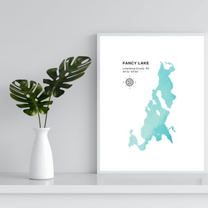 DIGITALE Fancy Lake Wandkunst | Lunenburg County Nova Scotia | 8x10 5x7 7 Farben | Atlantik Kanada | Seeleben im Atlantik | Topographische Karte