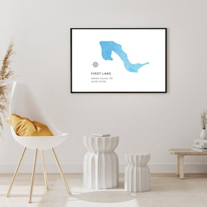 DIGITALE eerste Lake kunst aan de muur | Halifax County, Nova Scotia | 8x10 5x7 7 kleuren | Atlantisch Canada | Leven aan het Atlantische meer | Topografische kaart