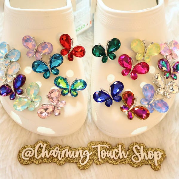 Rhinestone Butterfly Shoe Charms,Silver-Tone Sparkling DIY Accessories for Shoes, Gift Idea for Shoe Lover, Gift for her, Girl Birthday Gift