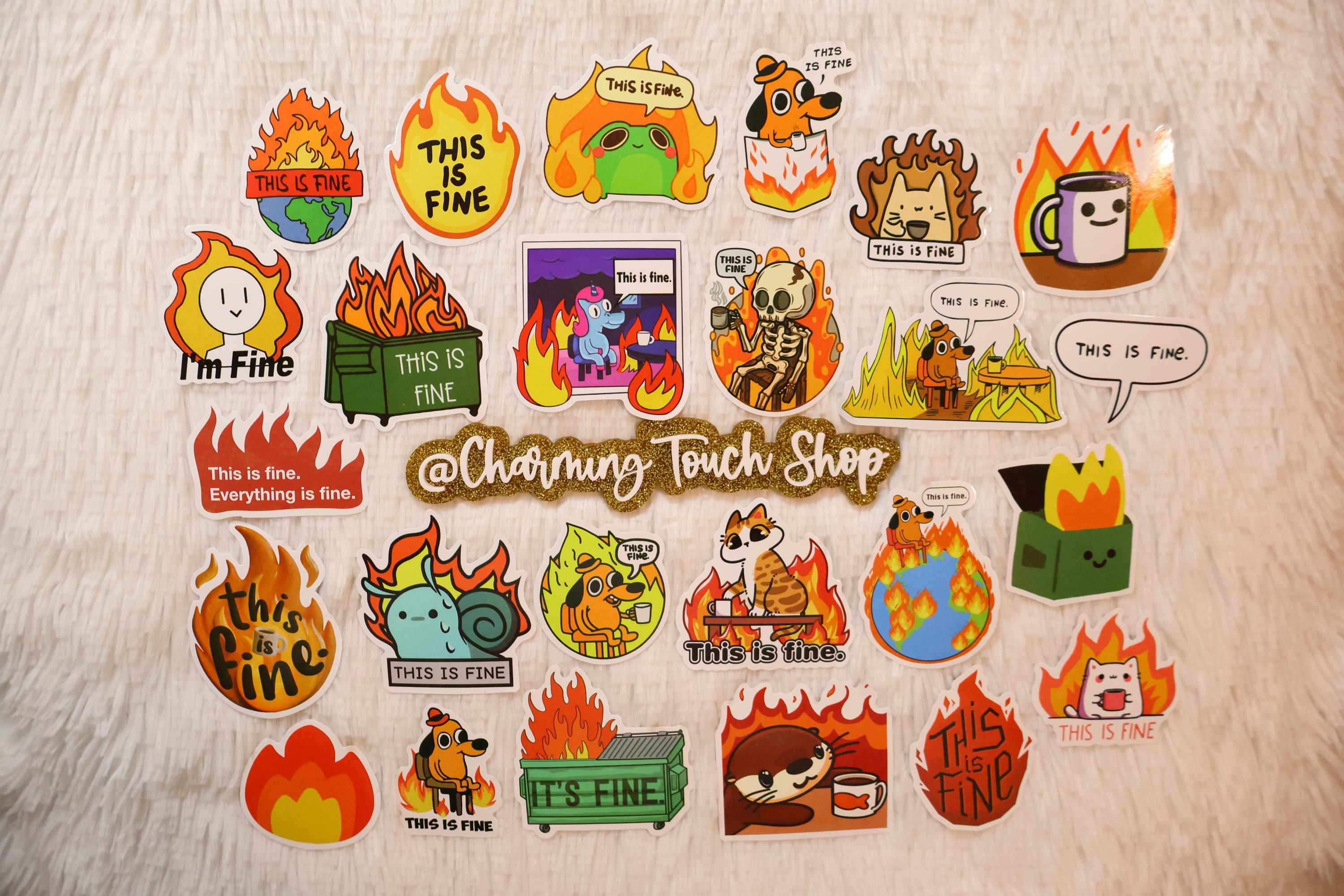 Funny 'this is Fine' Meme Sticker Pack, Fire Dog, Dumpster Fire ...