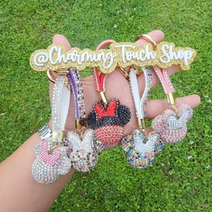 Rhinestone Keychain, Rhinestone Mouse Ears, Mouse Ears Keychain, Rhinestone Wristlet Keychain, Bling Keychain, Cute Mouse Ears, Gift For Her