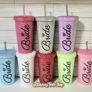 16oz Bride Rhinestone Tumbler, Personalized Bling Wedding Gift, Cup for Bride to Be, Bridal Shower Gift, Custom Gift for Bride, Cute Tumbler