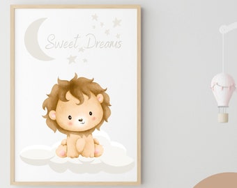 Printable Lion Nursery wall art. Digital Nursery print, Kids wall art, Safari, Farm & Woodland animals