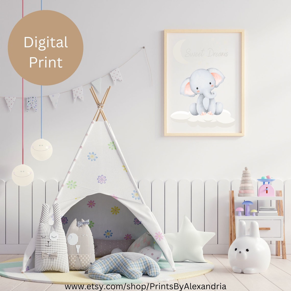 Printable Elephant Nursery Wall Art. Digital Nursery Print - Etsy
