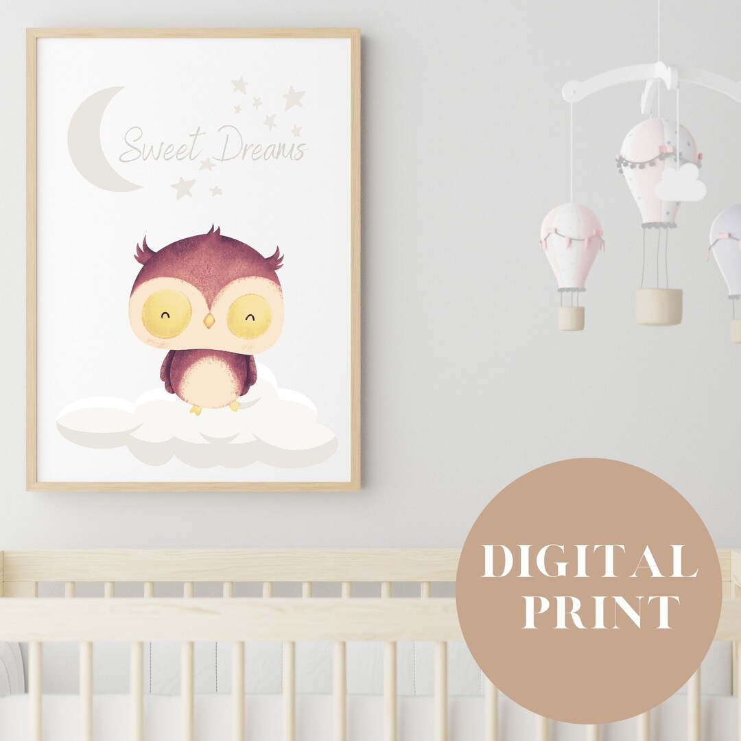 Printable Owl Nursery Wall Art. Digital Nursery Print, Kids Wall Art